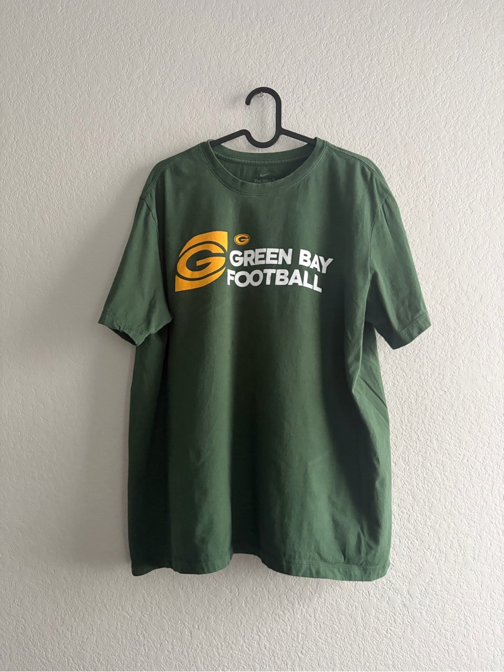 Nike Green Bay Football Logo Tee — Dark Green with Gold & White